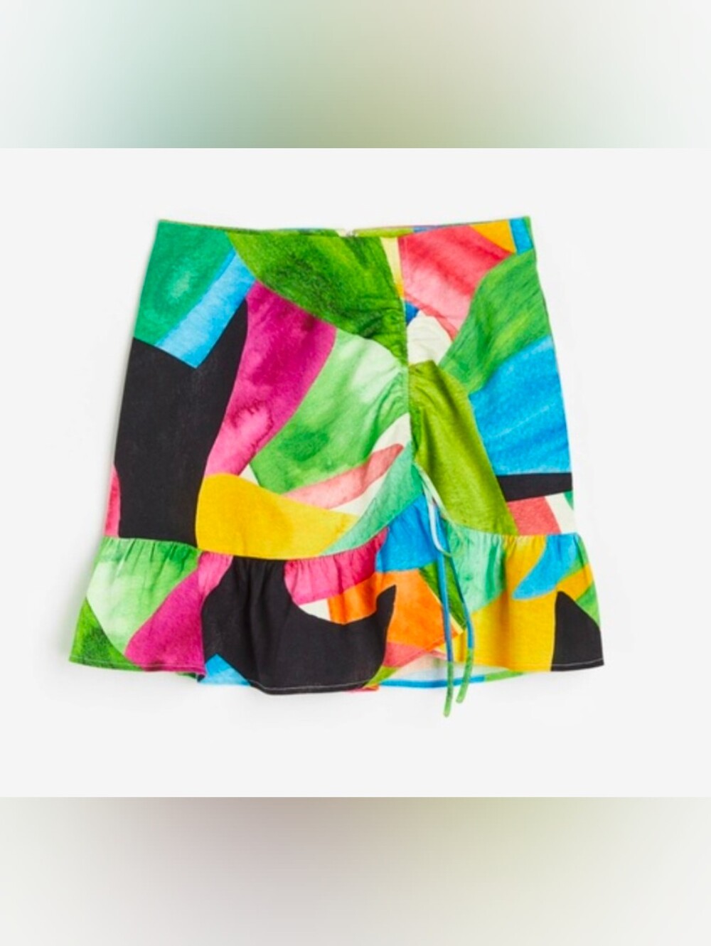 H&M Tropical Multi-color Abstract Linen Blend Skirt